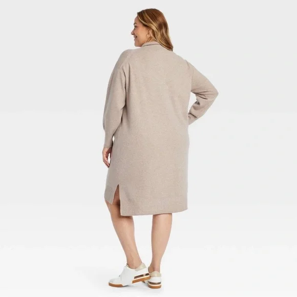 Ava & Viv women’s quarter zip long sleeve mini sweater dress taupe XXL